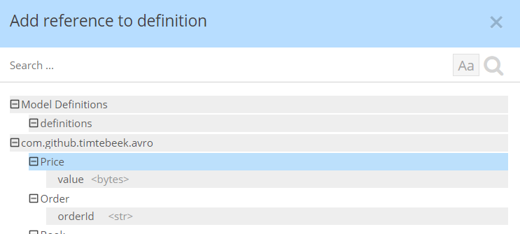 Avro namespace reference pick record