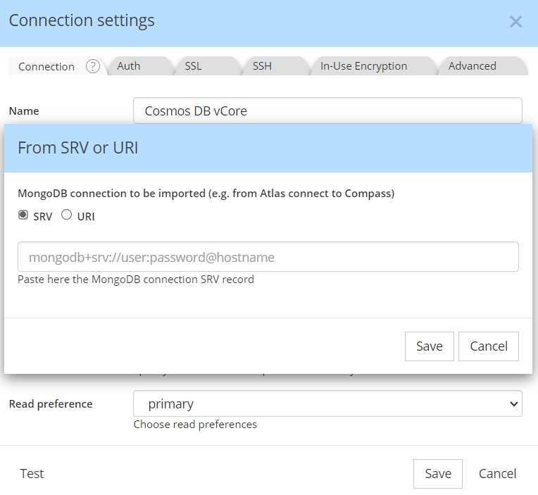 Azure CosmosDB vCore - mongodb srv string