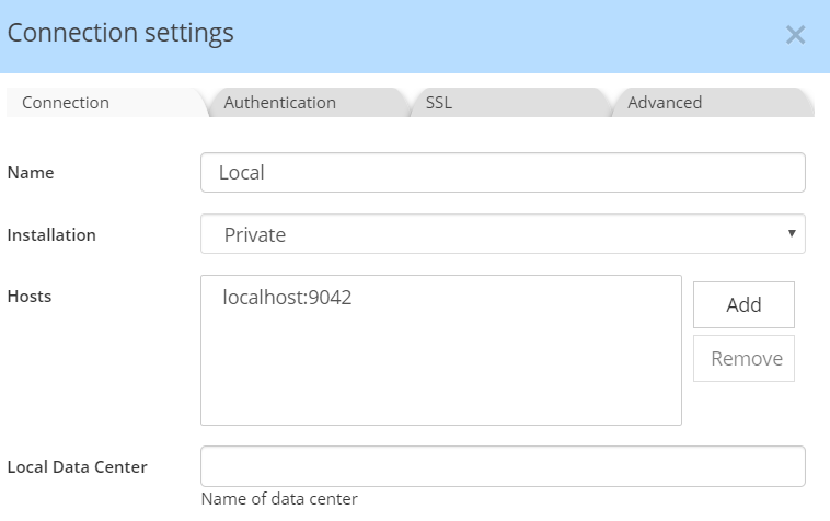 Cassandra connection settings