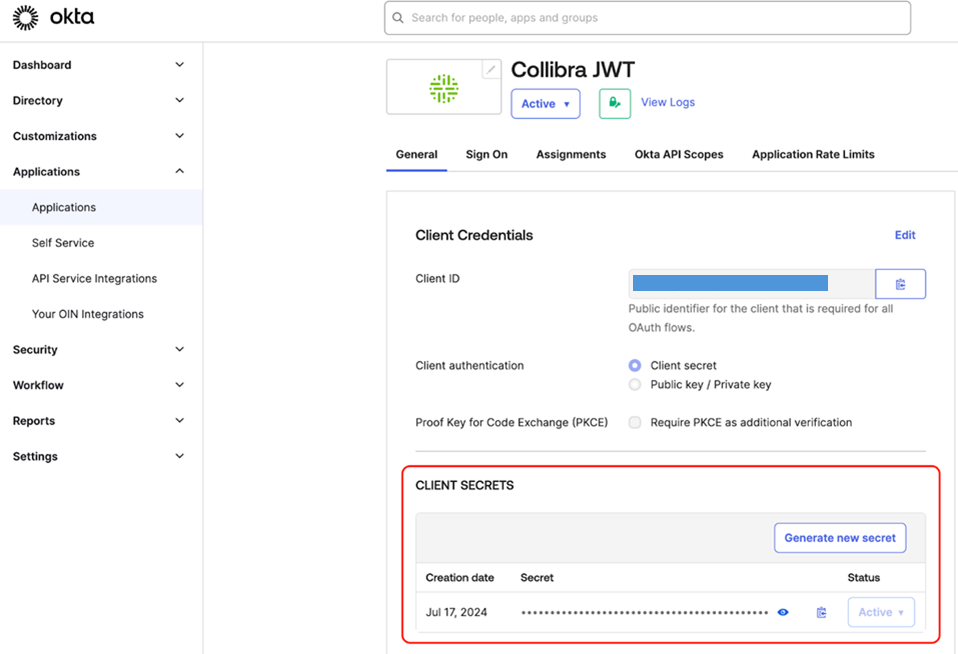 Collibra JWT Okta - Client Secret