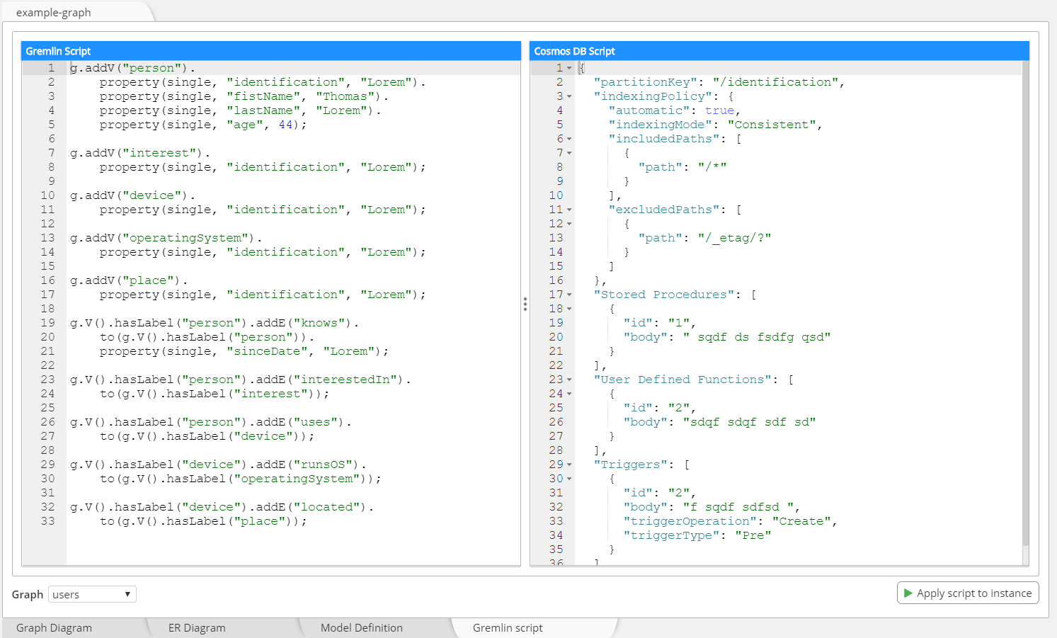 CosmosDB Gremlin script forward-engineering