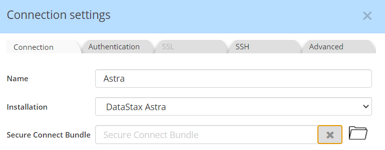 DataStax Astra connection settings