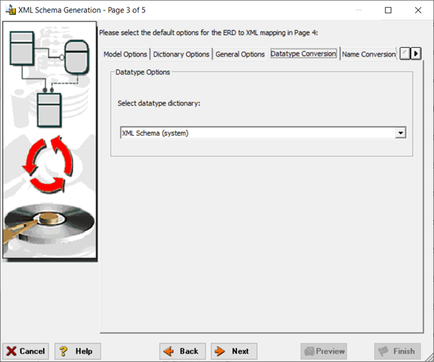 ER-Studio Wizard - page 3 datatype