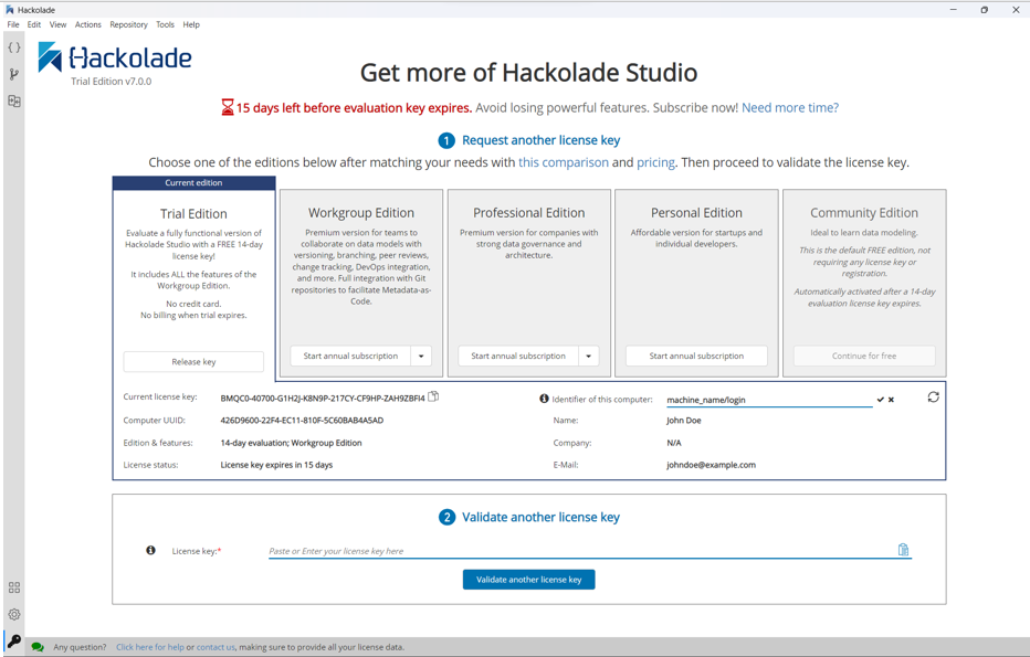 License Status - status screen