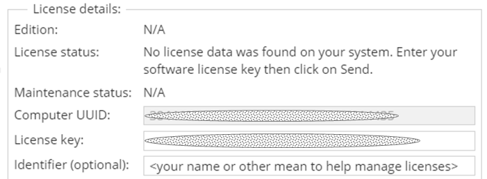 License dialog