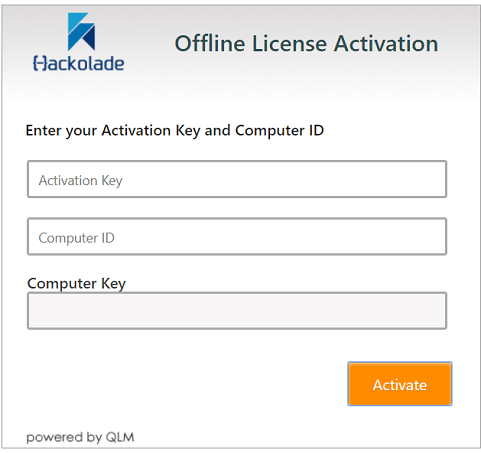 Offline license activation - web screen