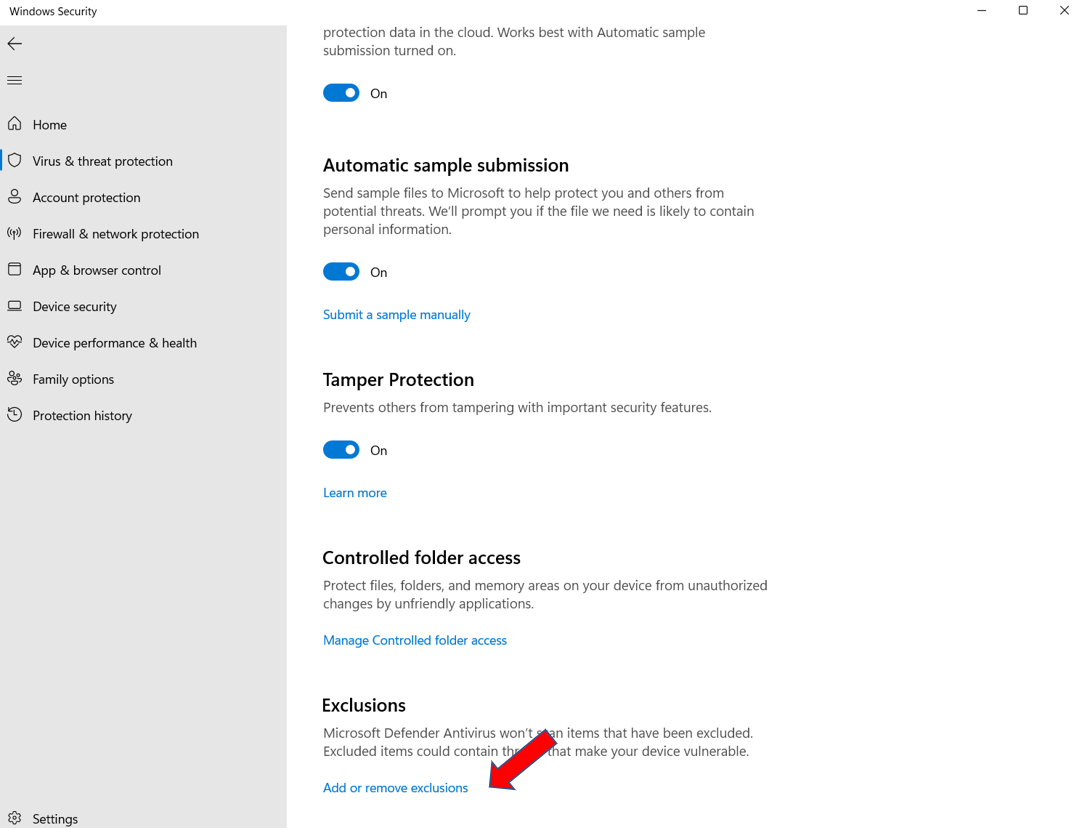 Plugins Windows Defender add exclusion