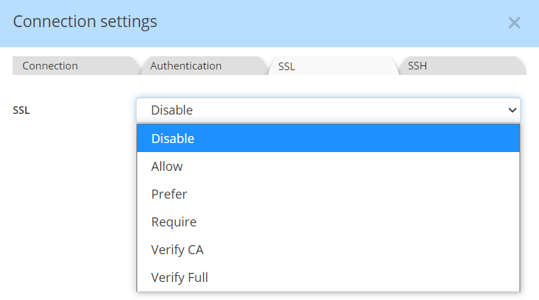 PostgreSQL sslmode