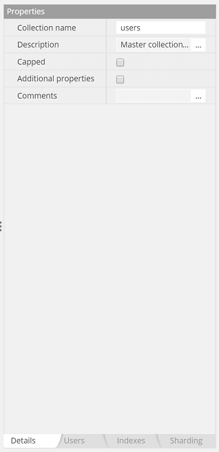 Properties pane - collection details tab