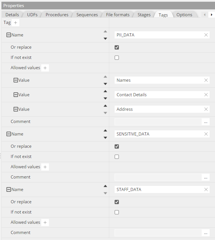 Snowflake schema-level tags