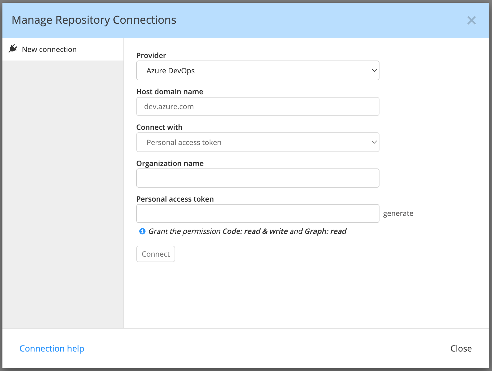 Worgroup - manage connection Azure DevOps