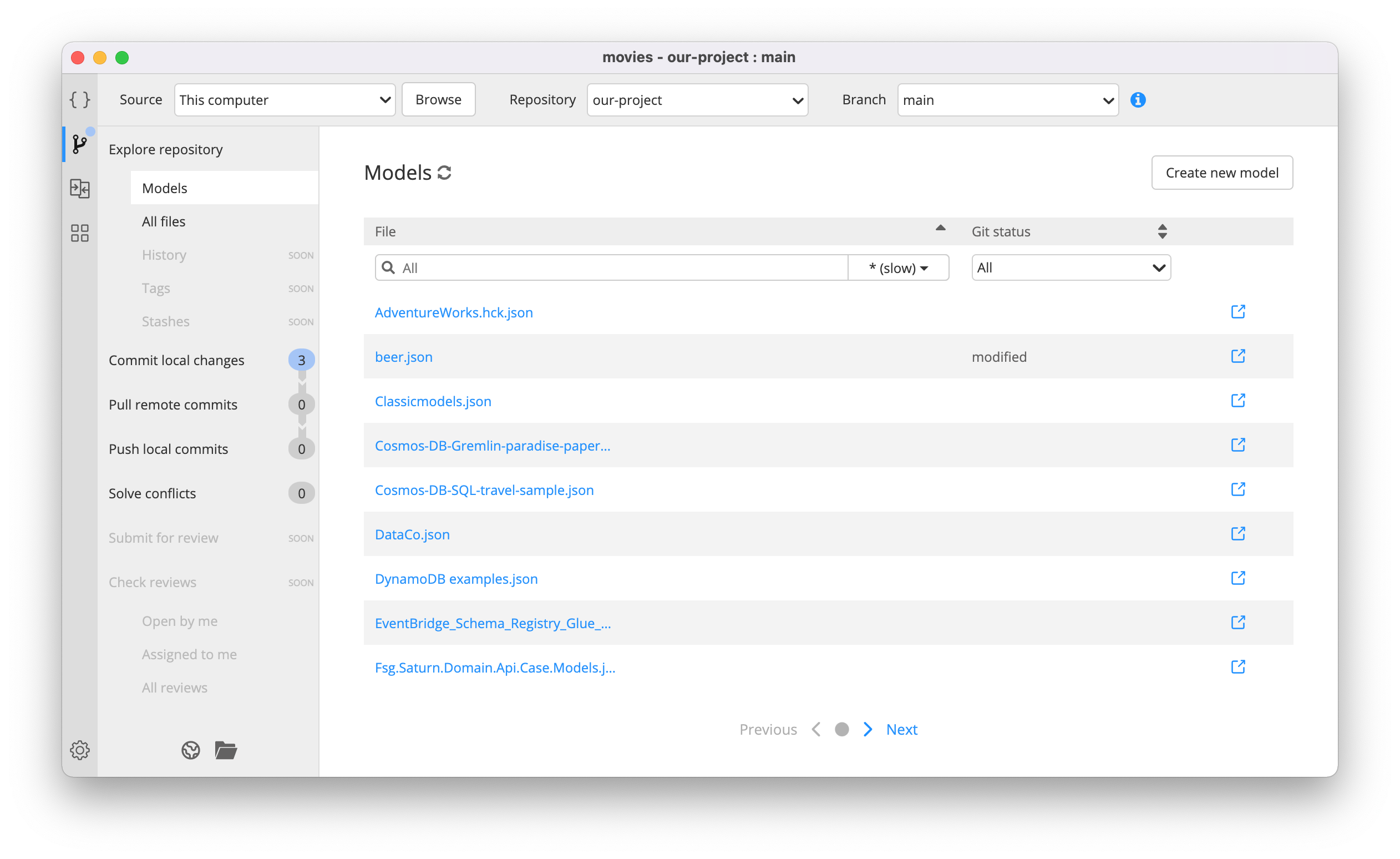 Workgroup explore models changes